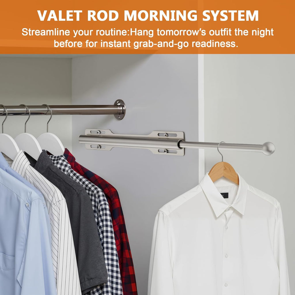 2 Pack Valet Rod for Closet Pull Out, Rod for Bedroom Laundry Room Bathroom, Nickel