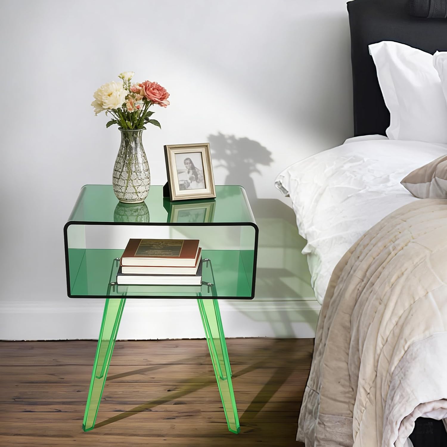 Acrylic Nightstand Side Table with Storage Shelf, Modern End Table for Living Room, Transparent Small Bedside Table for Bedroom, Home Decor, Living Room