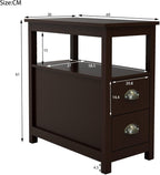23.6" x 11.8" x 24.0" MDF End Table with Two Drawers and Open Shelf Brown