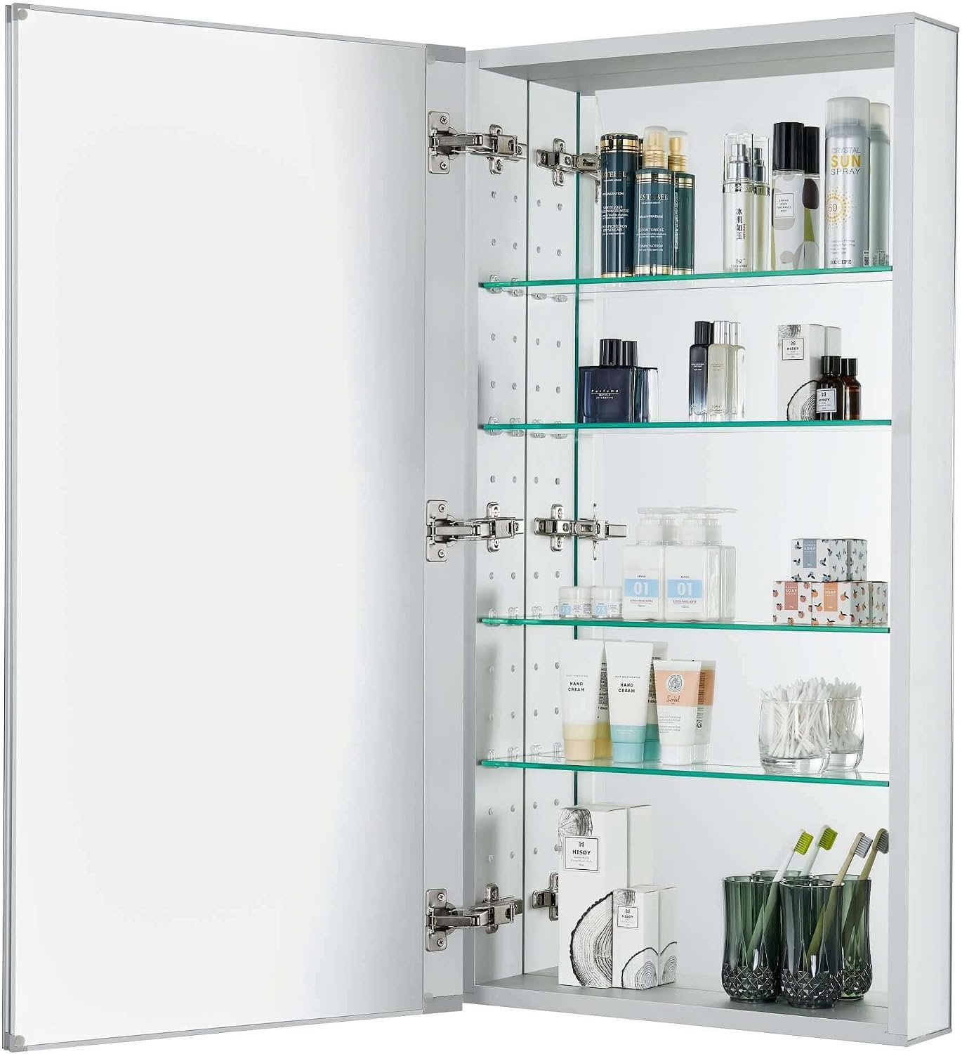 Fine Fixtures Bathroom Medicine Cabinet, Aluminum, Recessed/Surface Mount, Right/Left Hinged, Mirrored Interior (20 x 40)