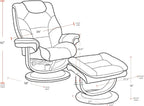 Pemberly Row Stressless Recliner with Ottoman in Brown Leather, Manual Swivel Recliner Chair for Living Room Comfort