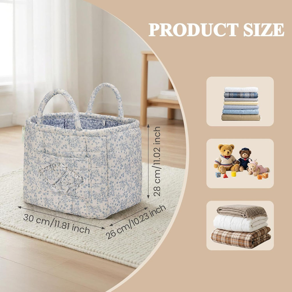 Floral Fabric Storage Basket Car Interior Storage Basket Underwear Sundries Laundry Baskets Supplies Home Organizer Bag (blue 3)