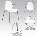 Flash Furniture Hercules Series Modern Plastic Stacking Event/Waiting Room Chairs, Ergonomic Lobby Chairs with Contoured Seats, Set of 5, White/Silver