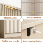 MAISONARIA 6 Drawer Dresser for Bedroom, 55" Wide Modern Chest of Drawers with Gold Metal Handles, Fluted Wood TV Stand for Living Room, Hallway(Beige)