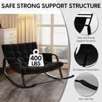 lavimiya Double Papasan Rocking Chair with Cushion, Patio Loveseat Rocker | Black, Thick tufted padding, 400 lbs capacity, side storage pocket, ideal for living room, porch, and garden