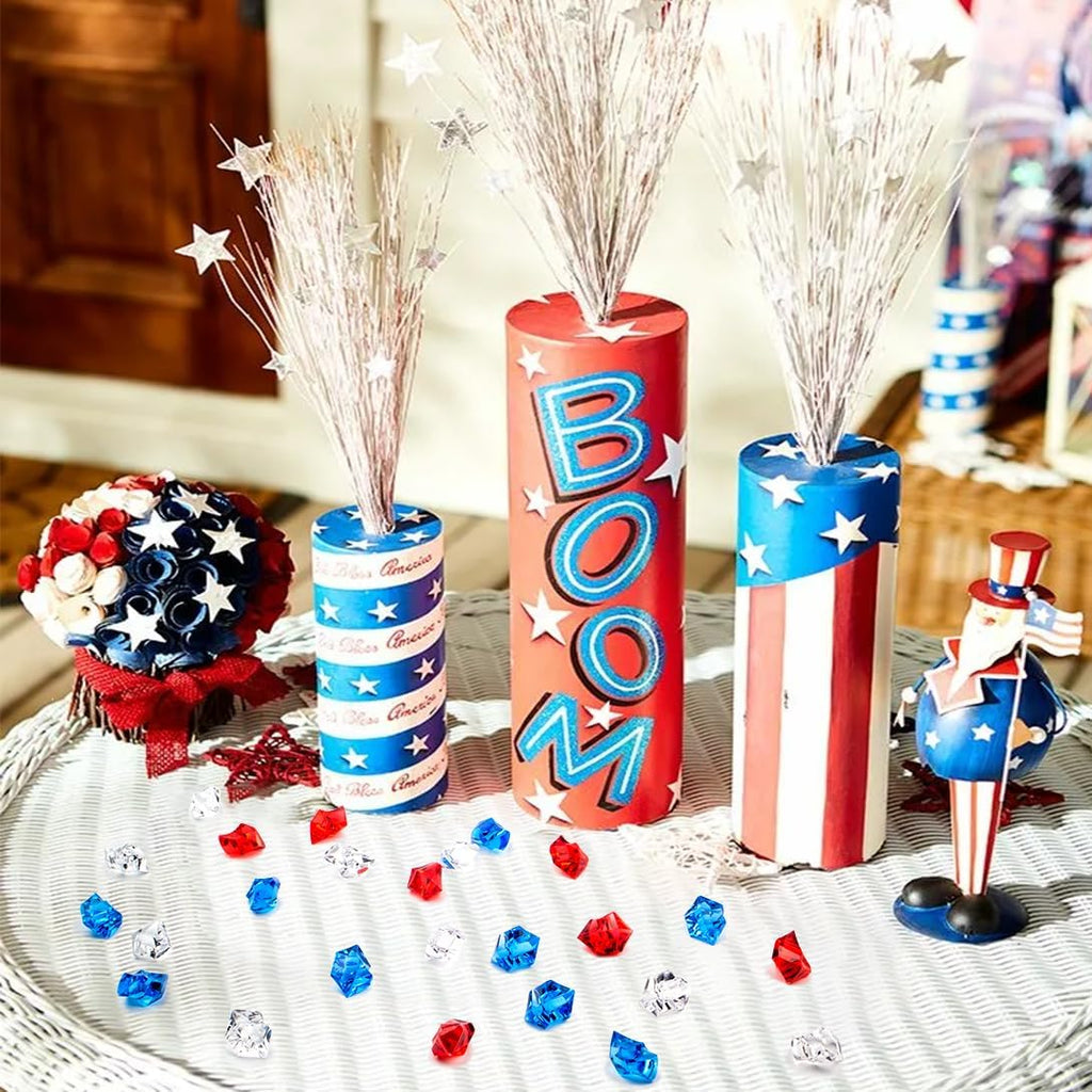 200PCS Patriotic Vase Filler Acrylic Fake Ice Rocks, Red White and Blue 4th of July Decorations for Centerpieces, Independence Day Table & Event Decor