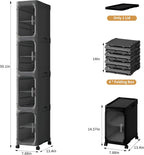 4-Tier Tall Narrow Slim Bathroom Storage Cabinet, Black | Tool Free Assembly, Adjustable shelves, Fits for Narrow Spaces, Lockable Wheels, Magnetic Clear Door