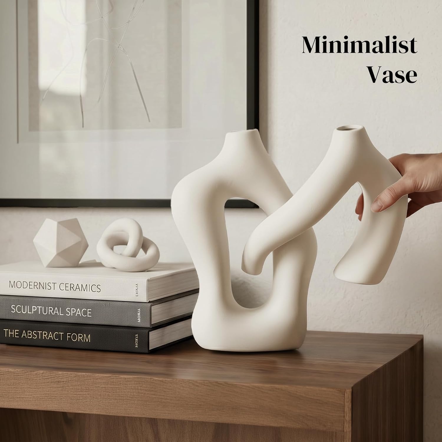 Dowan White Vases for Decor,Hollow Ceramic Vase Set of 2,7.6" Nordic Modern Boho ins Style Decorative Ceramic Aesthetic Flower Vase for Home Decor Modern Minimalist Table, Entryway Centerpieces