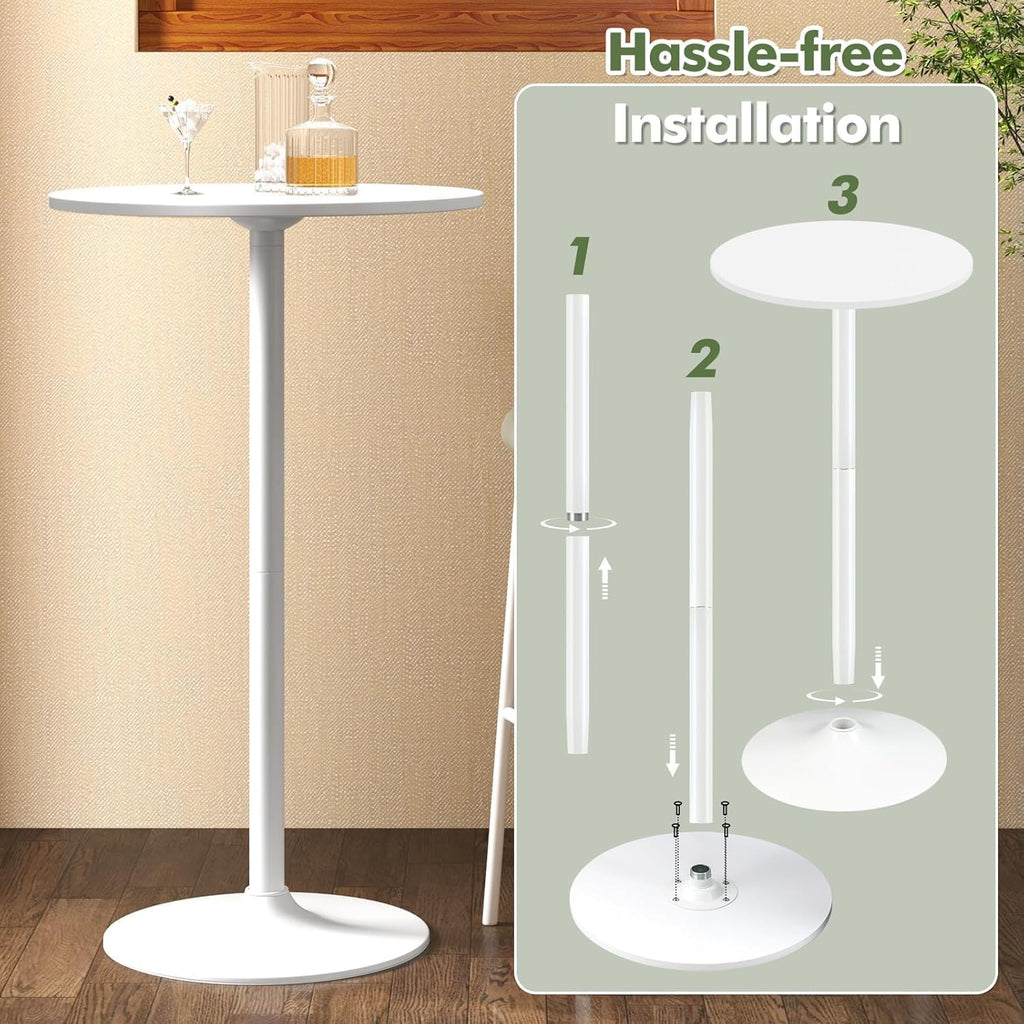 POWERSTONE Two-in-one Cocktail Tables Set of 6, 24'' Round Bar Tables with Sturdy Metal Base, 40"/22" Two Convertible Height High Top Pub Table, Coffee Table for Home Bar, Bistro, Dining Room, White