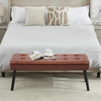 LOULENS Entryway Bench, Modern PU Leather Upholstered Bench with Buttons Tufted for End of Bed, Bedroom, Living Room, Foyer, Hallway, Brown