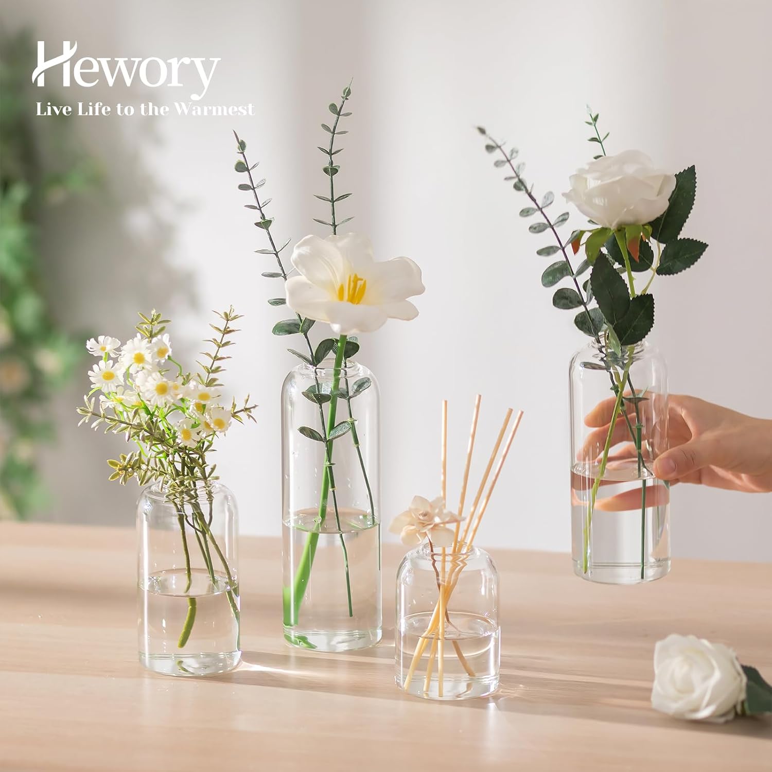 Hewory Glass Bud Vases for Flowers: Set of 20 Modern Small Flower Vases for Centerpieces - Clear Table Decoration for Wedding Party Events Home Decor Floral Arrangement