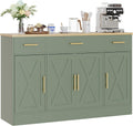 Shintenchi Buffet Cabinet with Storage,53.4" Large Kitchen Storage Cabinet with 3 Drawers and 4 Doors,Wood Farmhouse Buffet Sideboard with Adjustable Shelf for Kitchen Living Room, Green