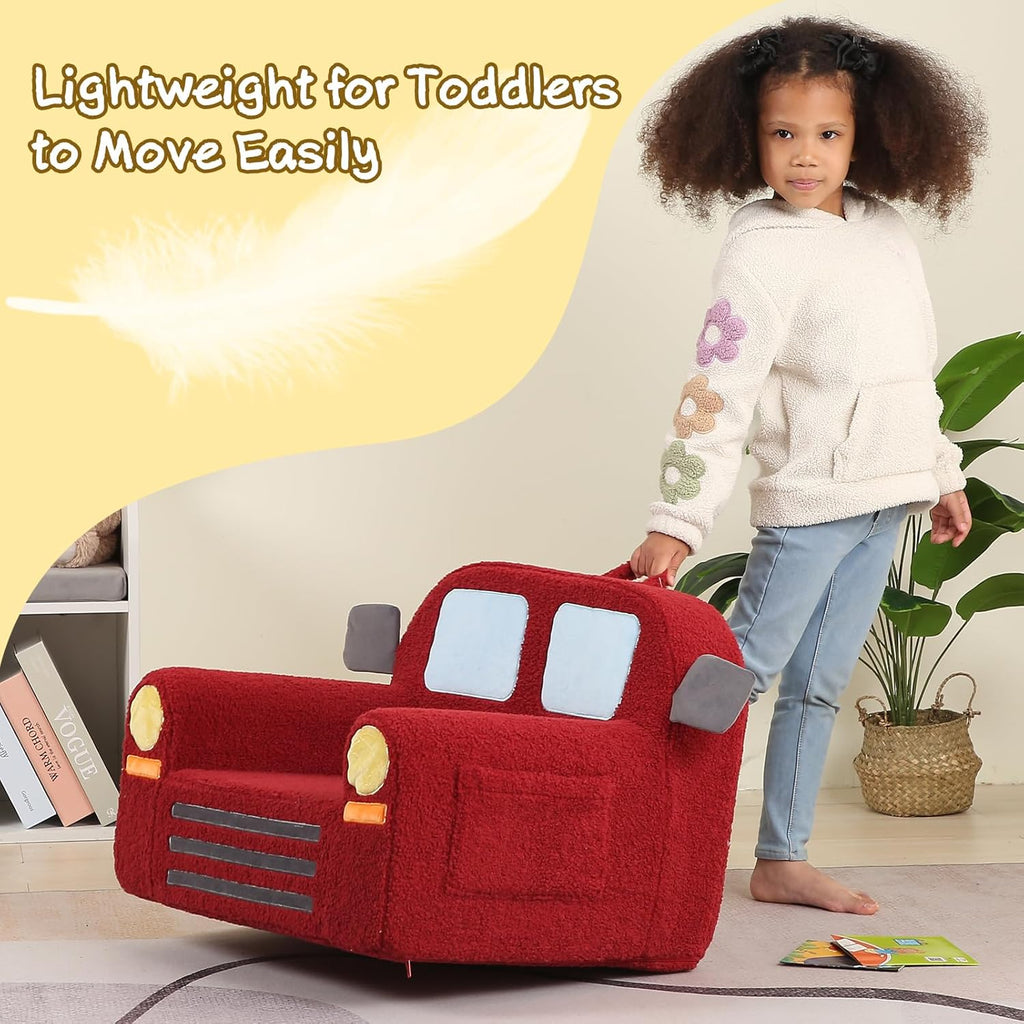 MOMCAYWEX Comfy Toddler Chair, Snuggly Kids Armchair, Red Fire Truck
