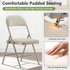 4 Pack Folding Chairs, Fabric Padded Folding Dining Chairs with Cushion Seat & Back, Indoor Outdoor Folding Chair Set for Home Office, Parties, Events, Wedding, Extra Guest Seating