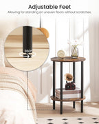 CHOEZON Round Side Table, 2-Tier End Table, Small Round Nightstand, Mini Fridge Stand with Power Outlet, Large Side Table with Fabric Drawer for Dorm, Kitchen, Living Room TBZ01BF-TBZ56UBF