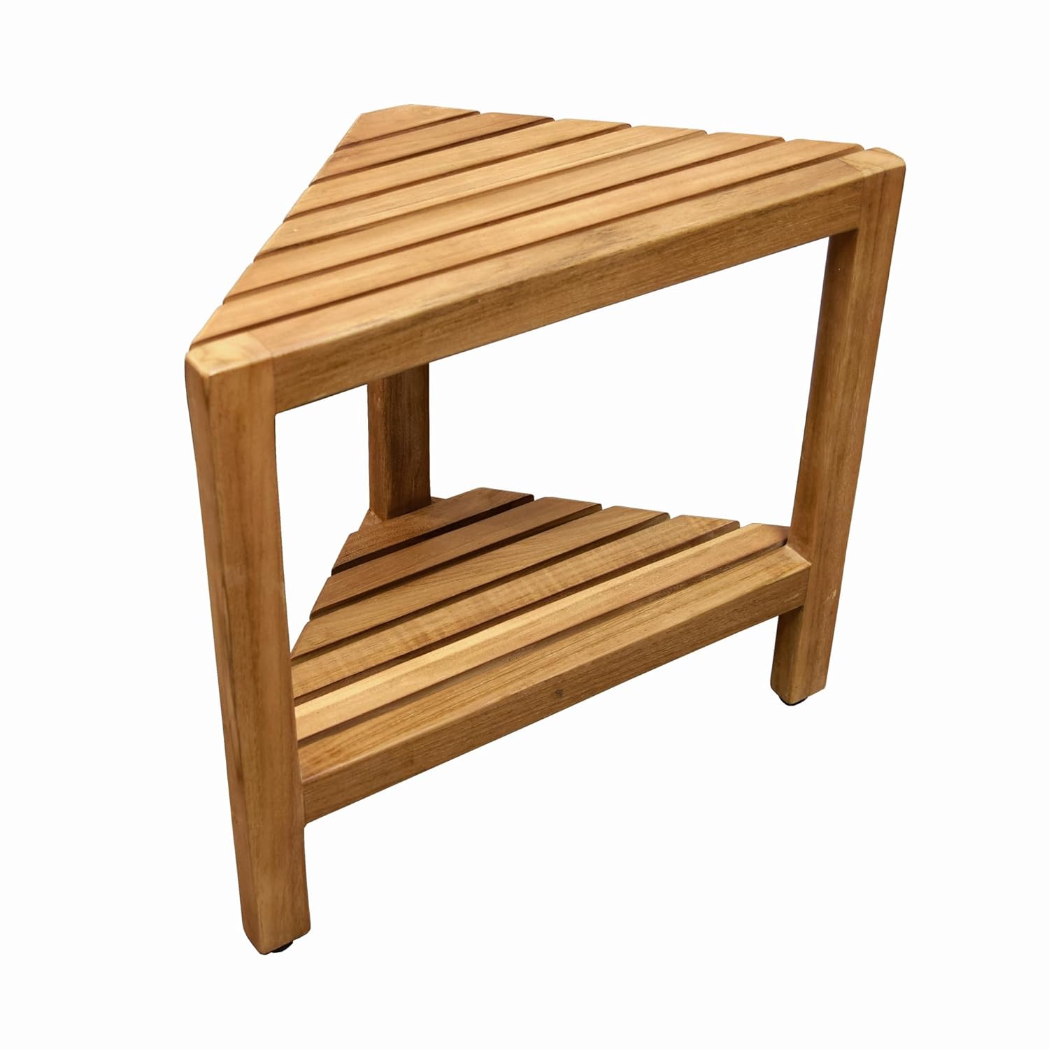 Asta Aris Solid Teak Indoor Outdoor Shower/Bath/Spa Corner Stool with Shelf, Fully Assembled, TB-011A