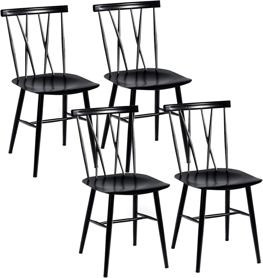 COSTWAY Dining Chair Set of 4, Farmhouse Windsor Chairs Dining Room Chairs with Spindle Back and Sturdy Metal Construction, Kitchen Side Chair for Living Room Restaurant, Black (Height 17'')