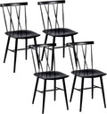 COSTWAY Dining Chair Set of 4, Farmhouse Windsor Chairs Dining Room Chairs with Spindle Back and Sturdy Metal Construction, Kitchen Side Chair for Living Room Restaurant, Black (Height 17'')