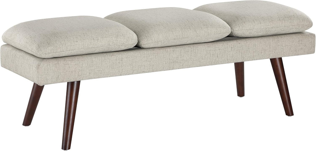 OSP Home Furnishings Amanda Mid-Century Modern Upholstered Bench with Solid Wood Tapered Legs, 54-inches, Linen Fabric
