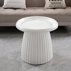 Henf 19.69" Round End Table for Indoor Outdoor, Fluted Pedestal Base, Magnesium Oxide, Waterproof, Unique Design MGO Accent Side Table Night Stand Bedside Table for Living Room Bedroom, White