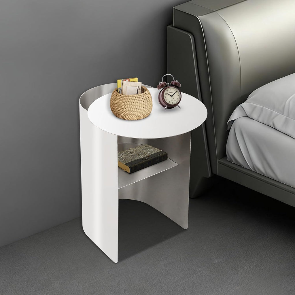 Modern Side Table Stainless Steel Sofa Table Geometric Design Coffee Table with Curved Design for Living Room Bedroom, 55.12lbs Load (11.02 * 18.11 * 20.07inch, Round)