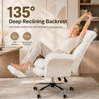 Big and Tall Office Chair with Footrest, Teddy Fleece Ergonomic Desk Chair with Flip Armrests for Pets & Cross-Legged Sitting, Wide Seat Reclining Executive Computer Chair for Home Office, Grey