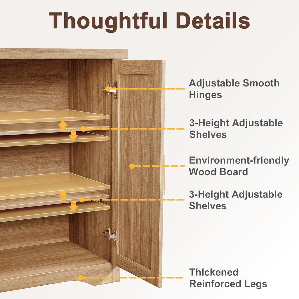 Memobarco Fluted Buffet Cabinet with Storage（55.59" W Accent Sideboard Cabinet Modern Credenza with Doors & Adjustable Shelves Modular Coffee Bar Media Console for Dining Room Entryway,Natural Oak