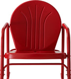 Crosley Furniture Griffith 3-Piece Outdoor Rocking Chair and Side Table Set, Retro Metal Bistro Patio Sets, Bright Red Gloss
