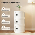 Round Nightstand, 3-Tier Round Bedside Table, ABS White Cylindrical Cabinet with Sliding Doors, Modern Narrow Modular Side Table for Bedroom, Living Room, 12.5" Diameter x 22.8" Height