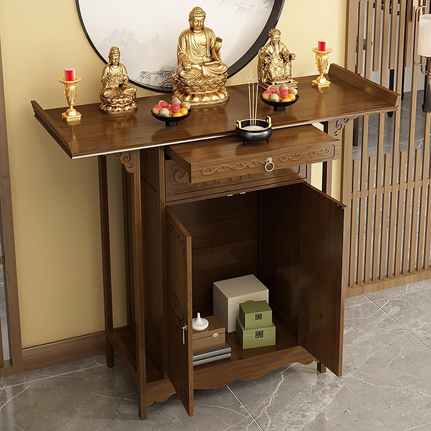 Altar Table Personal Meditation Shrine with Storage, Small Altar Cabinet Prayer Corner Furniture, Chinese Cabinet Pedestal Offering Table(100cm/39.4in)