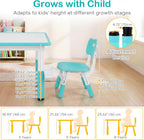 Olakids Kids Table and 2 Chair Set, Height Adjustable Toddler Activity Desk with Graffiti Desktop Storage Boxes, Children Furniture for Arts Crafts Learning Drawing (Light Green)