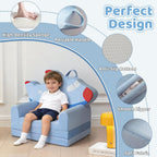 Toddler Couch 2 in 1 Flip-Out Kids Couch, Fold Out Foam Kids Sofa with Soft Washable Cover, Airplane Design for Playroom