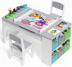 Gizoon Kids Art Table and Chairs with Removable Tabletop Storage,Toddler Craft Table and Chair Set for Drawing Studying Playing Wooden Kid Acitivity Table in Playroom Kids Room Living Room, Gray