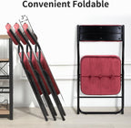 HOMEFUN Padded Folding Chairs 4 Pack - Foldable Dining Chair with Cushion, Portable and Assembled Extra Seat for Guests Kitchen Office Wedding Party Wine Red