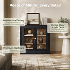 CHIC HOUSE Monos Storage Cabinet with Acrylic Doors & Shelves, 32" Modular Fluted Sideboard Buffet Cabinets, Small Coffee Bar Kitchen Pantry, Modern Media Console Cabinet for Living Room, Black