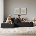 83” Oversized Double Chaise Lounge Indoor, Black Corduroy Chaise Lounge Chair, Upholstered Sleeper Sofa Bed, Deep Seat Sleeper Loveseat Reading Chairs, Boneless Cloud Couch for Living Room Bedroom