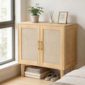 ITEFDTUTNE Rattan Cabinet, Buffet Storage Cabinet Sideboard with 2 Doors & Solid Wood Feet, for Hallway, Entryway, Living Room,or Kitchen