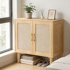 ITEFDTUTNE Rattan Cabinet, Buffet Storage Cabinet Sideboard with 2 Doors & Solid Wood Feet, for Hallway, Entryway, Living Room,or Kitchen