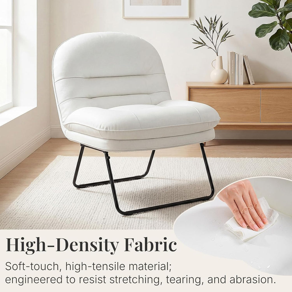 Saucer Chair, Small Foldable Chair, Folding Lounge & Floor Chairs with 6-Position Adjustable Backrest, PU Leather, for Adults, for Living Room, Bedroom, Dorm & Gaming, Beige