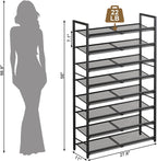 8 Tier Metal Shoe Rack, Tall Shoe Organizer Holds 32-40 Pairs, with Adjustable Flat or Angled Shelves, Shoe Storage Shelf for Closet, Entryway, Garage, Black