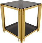 19.9" Square End Table for Living Room, Modern Luxury Side Table with Lower Shelf and Stainless Steel Irregular Leg for Small Space Home Office, Black