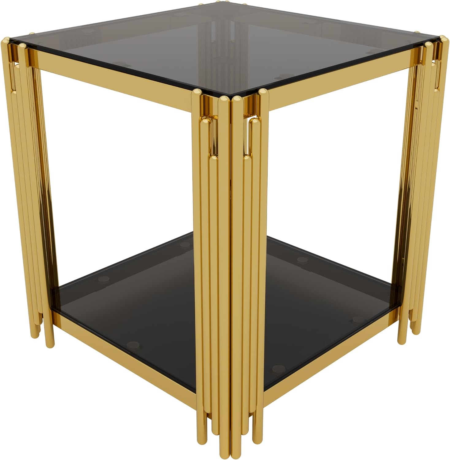 19.9" Square End Table for Living Room, Modern Luxury Side Table with Lower Shelf and Stainless Steel Irregular Leg for Small Space Home Office, Black