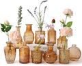 Glass Bud Vases Set of 12 - Small Amber Flower Vase for Wedding Centerpieces, Home Decor, Party Decorations