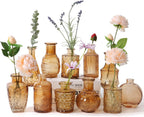 Glass Bud Vases Set of 12 - Small Amber Flower Vase for Wedding Centerpieces, Home Decor, Party Decorations