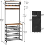 HOOBRO Hall Tree with Bench, Entryway Coat Rack with Shoe Rack, Shoe and Coat Rack, 5 Tier Shoe Storage Organizer with Oxford Fabric Side Pockets, Adjustable Mesh Shelves, Rustic Brown BF75MT01