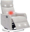Trustyue Swivel Rocker Recliner Chair, 360° Swivel Recliner with Heat and Massage, Rocker Recliner Nursery Glider Chair with Side Pockets for Living Room (Beige, Fabric)