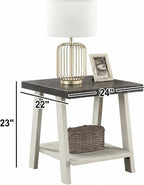 Modern Industrial Wooden End Table, 2-Tier Small Sofa Side Table with Storage for Living Room, Bedroom, Small Spaces, Charcoal + Beige