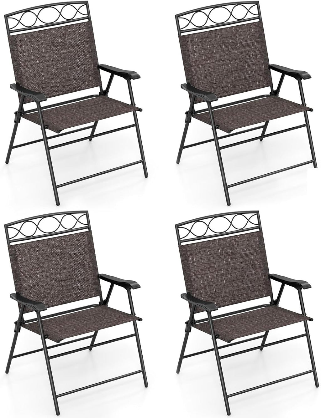 Giantex Set of 4 Patio Folding Chairs, Outdoor Dining Chairs for Camping, Beach, Backyard, Deck, Portable Dining Chair w/Armrest and Metal Frame, 4-Pack (Dark Brown)