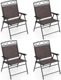 Giantex Set of 4 Patio Folding Chairs, Outdoor Dining Chairs for Camping, Beach, Backyard, Deck, Portable Dining Chair w/Armrest and Metal Frame, 4-Pack (Dark Brown)
