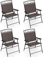 Giantex Set of 4 Patio Folding Chairs, Outdoor Dining Chairs for Camping, Beach, Backyard, Deck, Portable Dining Chair w/Armrest and Metal Frame, 4-Pack (Dark Brown)